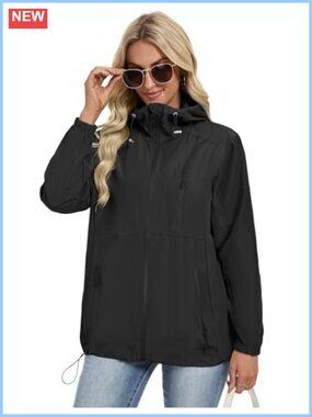 Women's Lightweight Waterproof Packable Rain Jacket with Hood Windbreaker